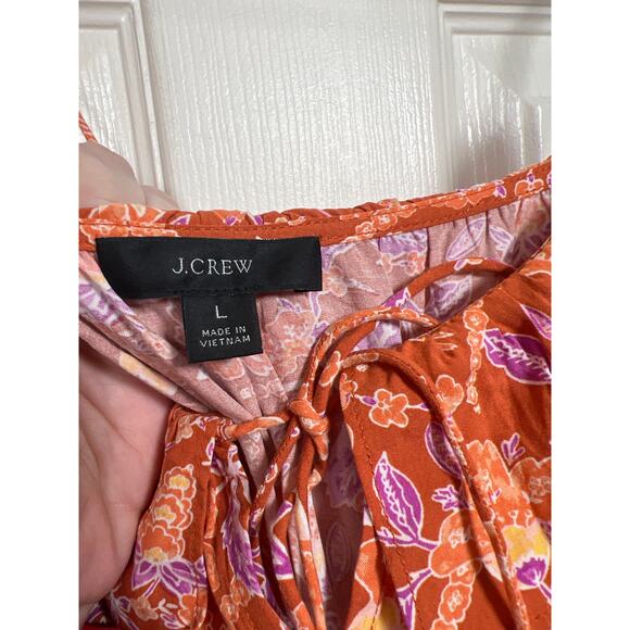 J. Crew L Tiered Maxi Dress Orange Floral Print Sleeveless Ruffle Wedding Guest - Picture 5 of 12